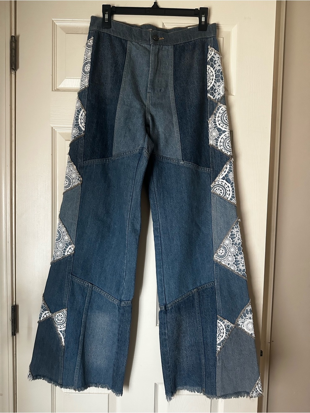 Free People In My Element Patchwork Crochet Lace Flare Jeans 26